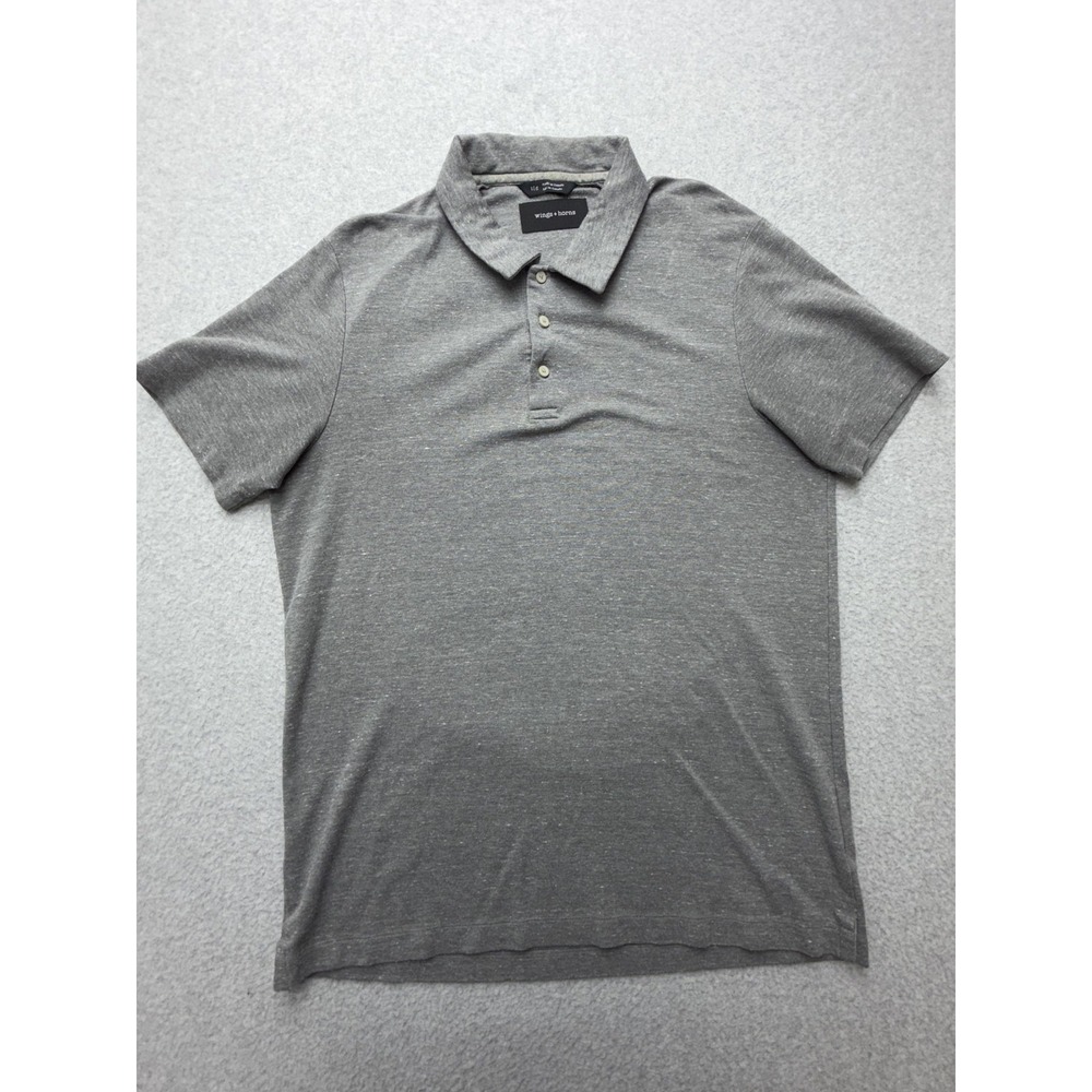 Wings + Horns Polo Shirt Mens Large Gray Stretch Jersey Knit Canada Casual